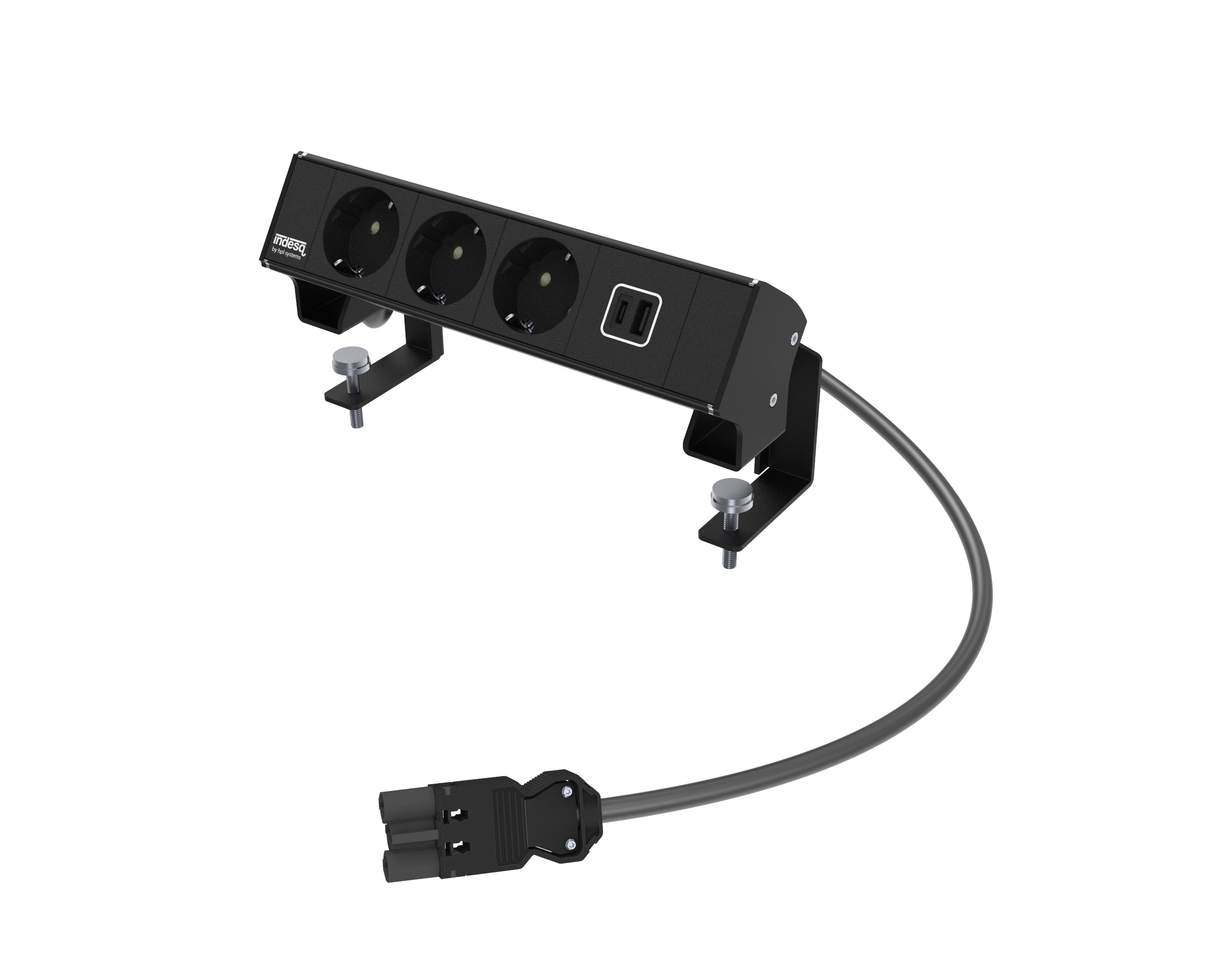 Indesq Ampère bureau-opbouwunit zwart 3x WCD + 1x 2v USB lader A-C