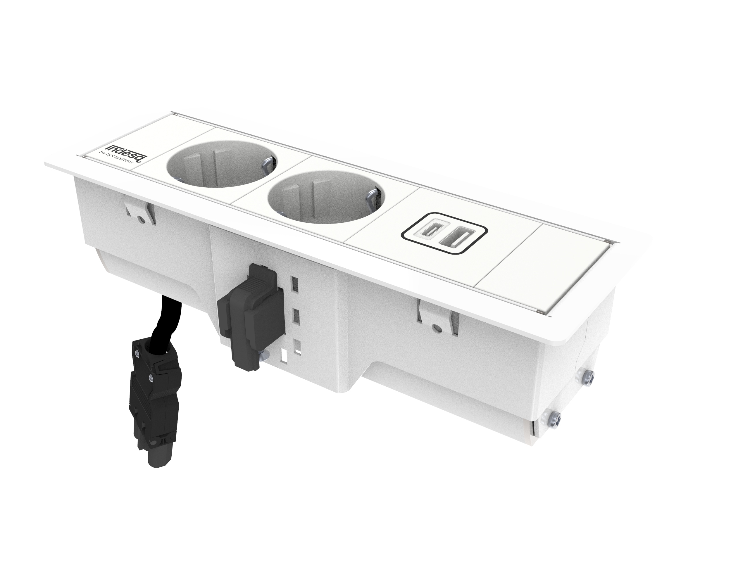 Indesq Hertz bureau-inbouwunit wit - 2x WCD + 1x USB A-C