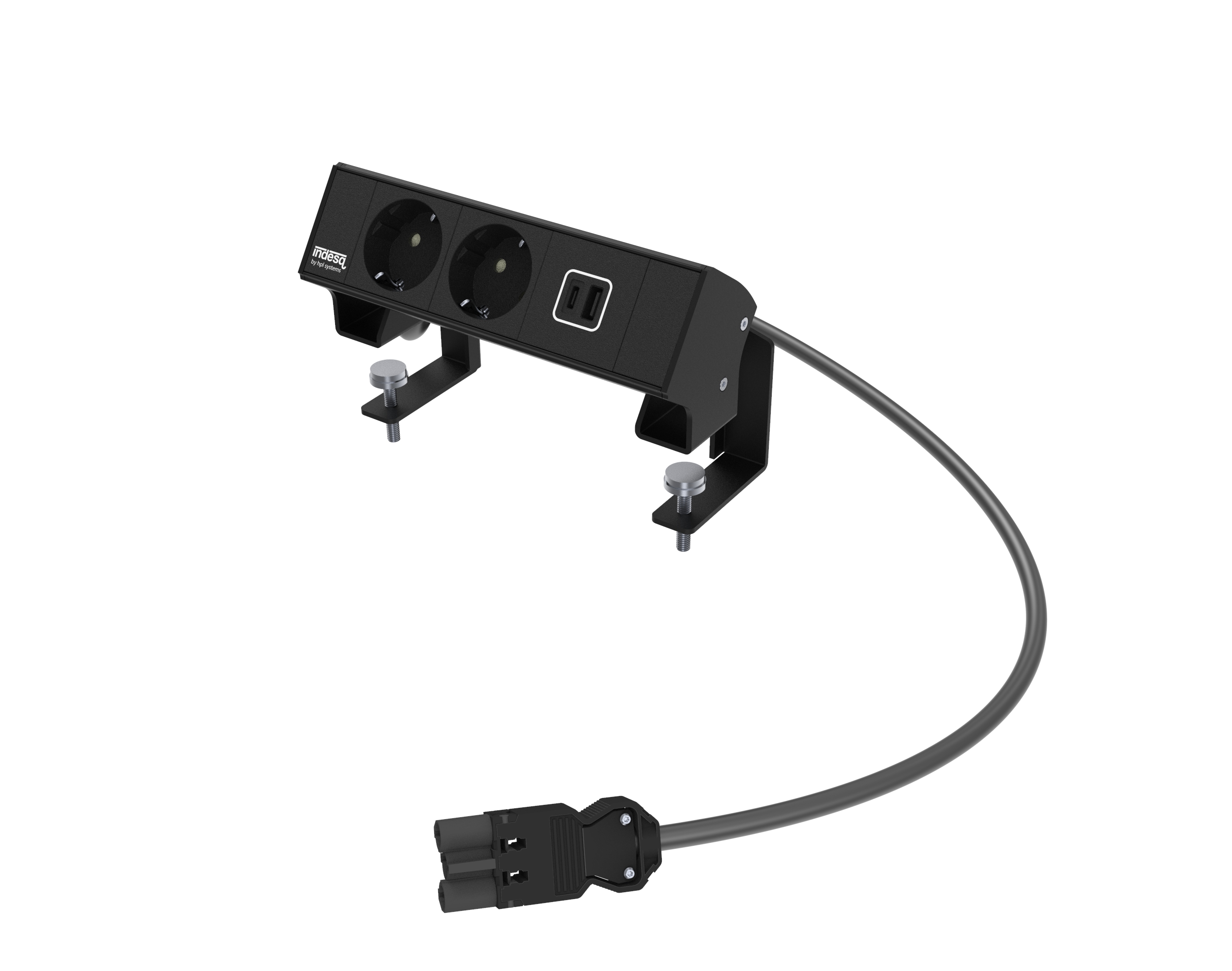 Indesq Ampère bureau-opbouwunit zwart - 2x WCD + 1x 2v USB lader A-C