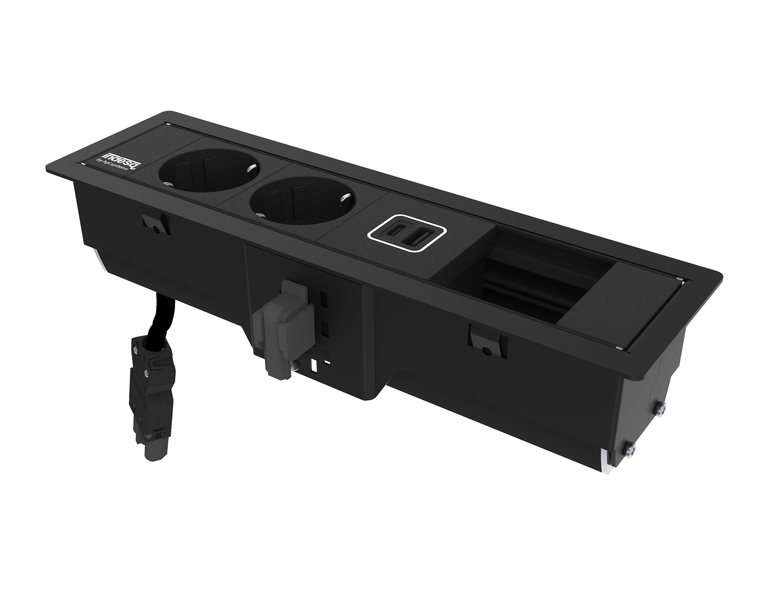 Indesq Hertz bureau-inbouwunit zwart - 2x WCD + USB A-C + 1x M45 leeg